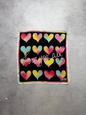 Moschino Cheap and Chic Silk Neckerchief, ''Love You All'' Print, Made in Italy