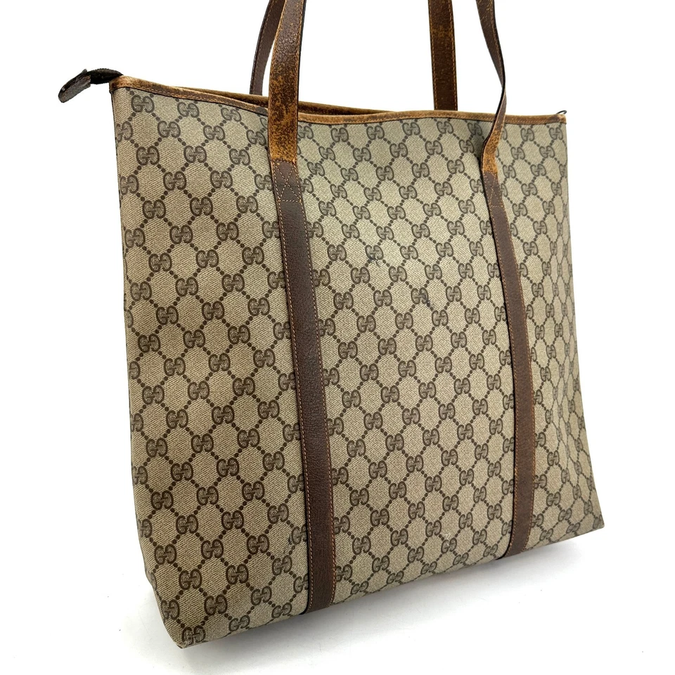 Bolso de Mano Gucci PVC Cuero Marrón Logo Vintage Gran Capacidad 156.02.110 [Rango B] Foto 3 de 4