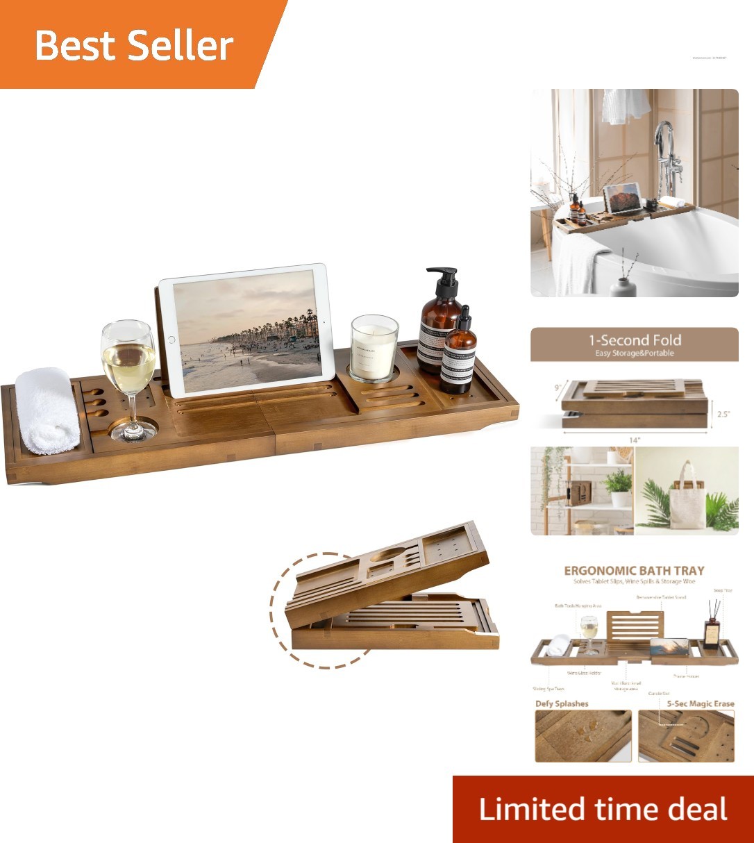 Handcrafted Splash-Resistant Bathtub Tray – The Ultimate Relaxation Essential