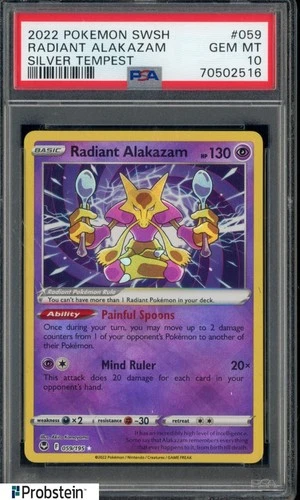 2022 Pokemon SWSH Silver Tempest #059 Radiant Alakazam PSA 10 GEM MINT