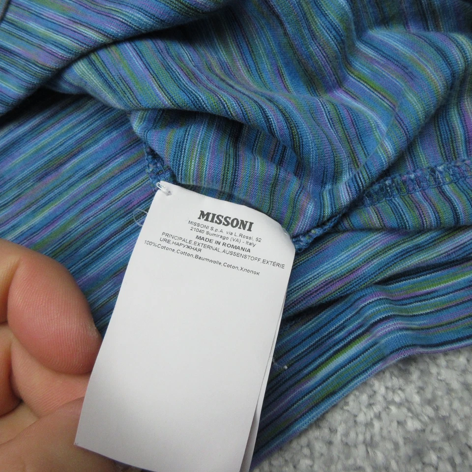Camisa Missoni Para Hombres Mediana Azul Tinte Espacial Rayas Camiseta Diseñador Crew F708B Foto 3 de 4