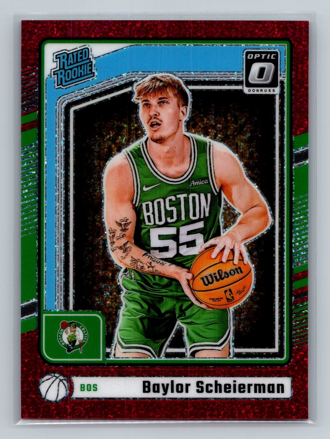 Baylor Scheierman 2024-25 Donruss Optic #263 Red Glitter /75 Celtics