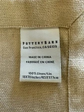 Pottery Barn 100% Linen Fabric Table Runner 18 X 70