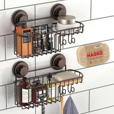 HASKO 2 Pack Shower Caddy Suction Cup with Hooks Soap Holder, Includes 2 Soap