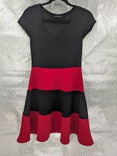 French Atmosphere Colorblock Fit Flare Dress S Black Red Textured Midi Mod