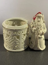Formalities Baum Bros Holly Coll. Porcelain Santa Ornament & Tealight Holder