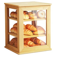 Bread Box Pastry Display Case Holder for Kitchen Counter Wooden Large Capacity