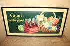 Original Vintage 1951 Coca Cola Good With Food Soda Pop 26" Sign NICE