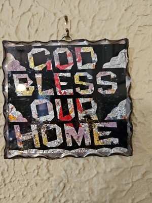 Art Deco  Scalloped Reverse Glass GOD  BLESS OUR HOME
