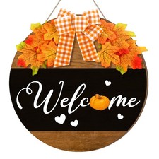 Thanksgiving Door Sign Fall Wooden Welcome Sign Fall Welcome Wreaths with Bow...