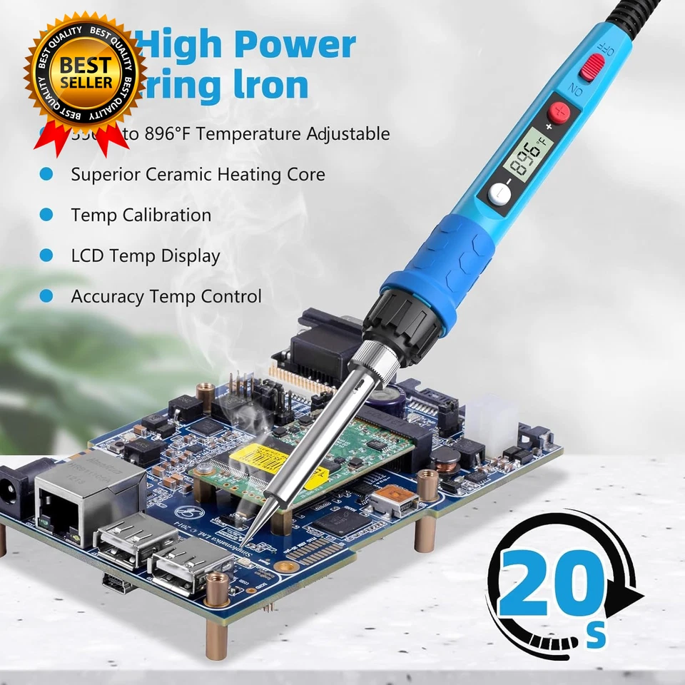 Soldering Iron Kit, 80W 110V LCD Digital Solder Iron Pen with Ceramic Heater - Image 3 of 4