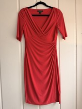 LRL Lauren Ralph Lauren Women's Red Faux Wrap Dress, Size 4, Ruched Stretch