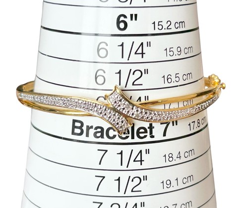Diamond Accent Wave Bypass Bangle Hinged Bracelet Gold Tone Signed BR KRN 6.75” - Imagen 9 de 9
