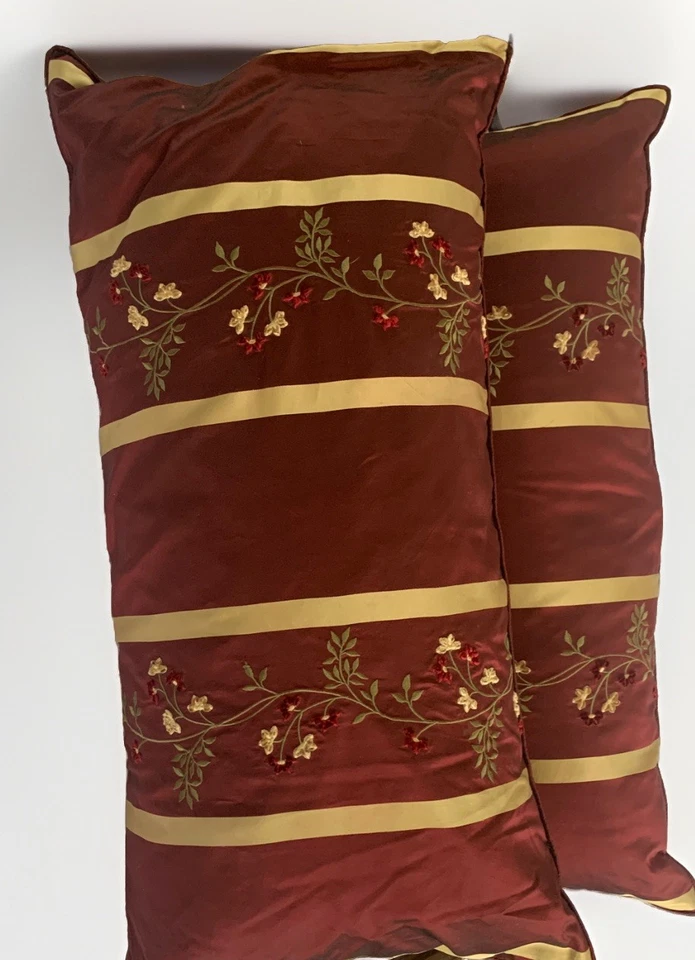 2 Exquisite RODEO HOME XL Lumbar Pillows Velvet Flower Embroidery Feather 26x13" - Image 3 of 4