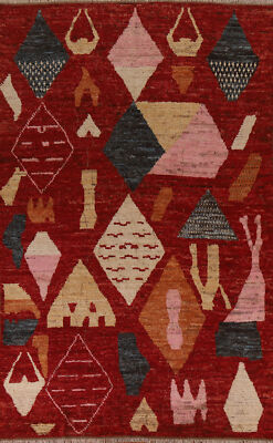 Red Wool Moroccan Tribal Area Rug 7x10 Hand-knotted Living Room Carpet
