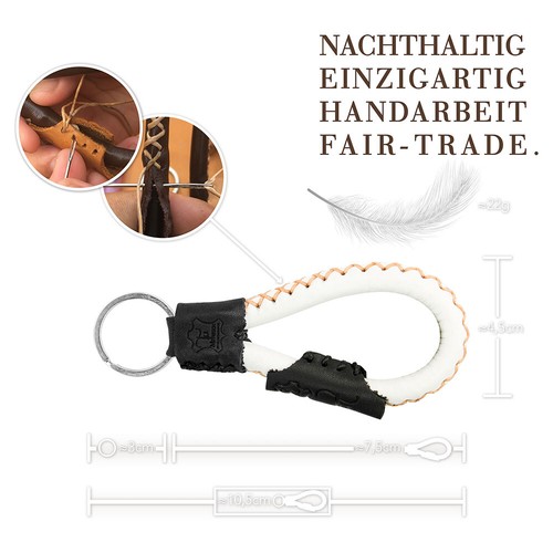 " Bangkok " - Tumatsch-Leder Real Leather Keychain Black & White - Picture 6 of 6