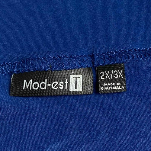 Modest T Basics blau Lagenlook bauchfreies Oberteil Shirt 2X 3X PLUS bescheidener Gummiband Saum - Bild 6 von 7