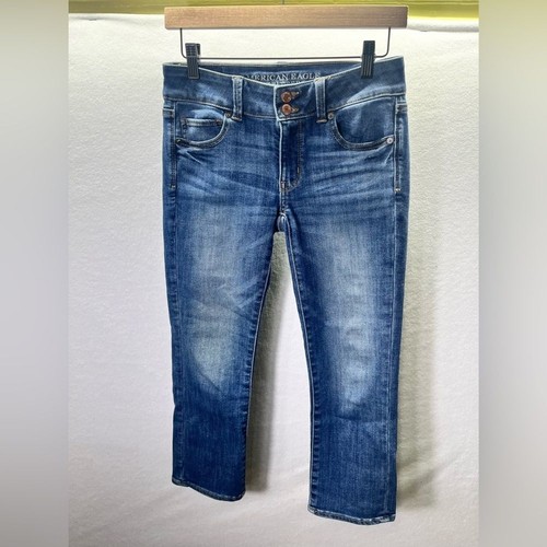American Eagle Artist Crop Jeans Womens 4 Short Blue Denim Super Stretch 1908