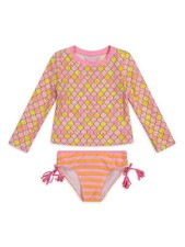 Tommy Bahama 2T Girls 2 Pc L/S Rash Guard Tankini Swimsuit Pink Orange