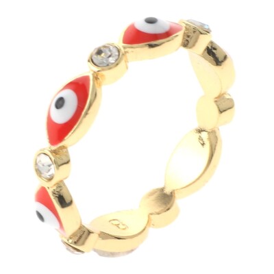 Gold Tone Gold Plated Ring With Evil Eye & Clear Rhinestone BSG744-RD6
