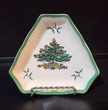 Vintage Spode Christmas Tree England Porcelain Triangular Candy Dish S3324 J  6"