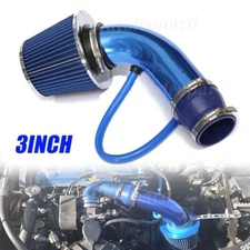 3 In High Flowing 76mm Cold Air Intake Induction Pipe Hose Kit w Air Filter Blue