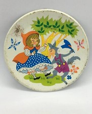 Tin Toy Tea Set Tray Round Little Red Riding Hood Vintage Collectible Plate 5.25