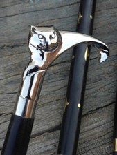 Antique Brass Cat Head Handle Nautical Wooden Walking Stick Cane Vintage Gift