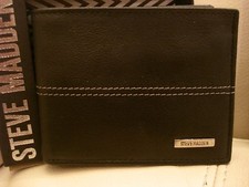 NEW WBOX MEN'S BLACK LEATHER STICH STEVE MADDEN WALLET PASS CASE ID BIFOLD 45