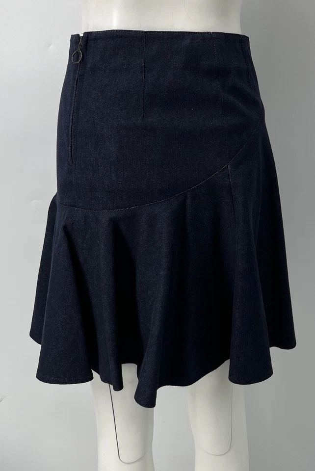 Akris Punto ALTERED Denim Asymmetric Flare Knee-Length Skirt sz 2 - Image 3 of 4