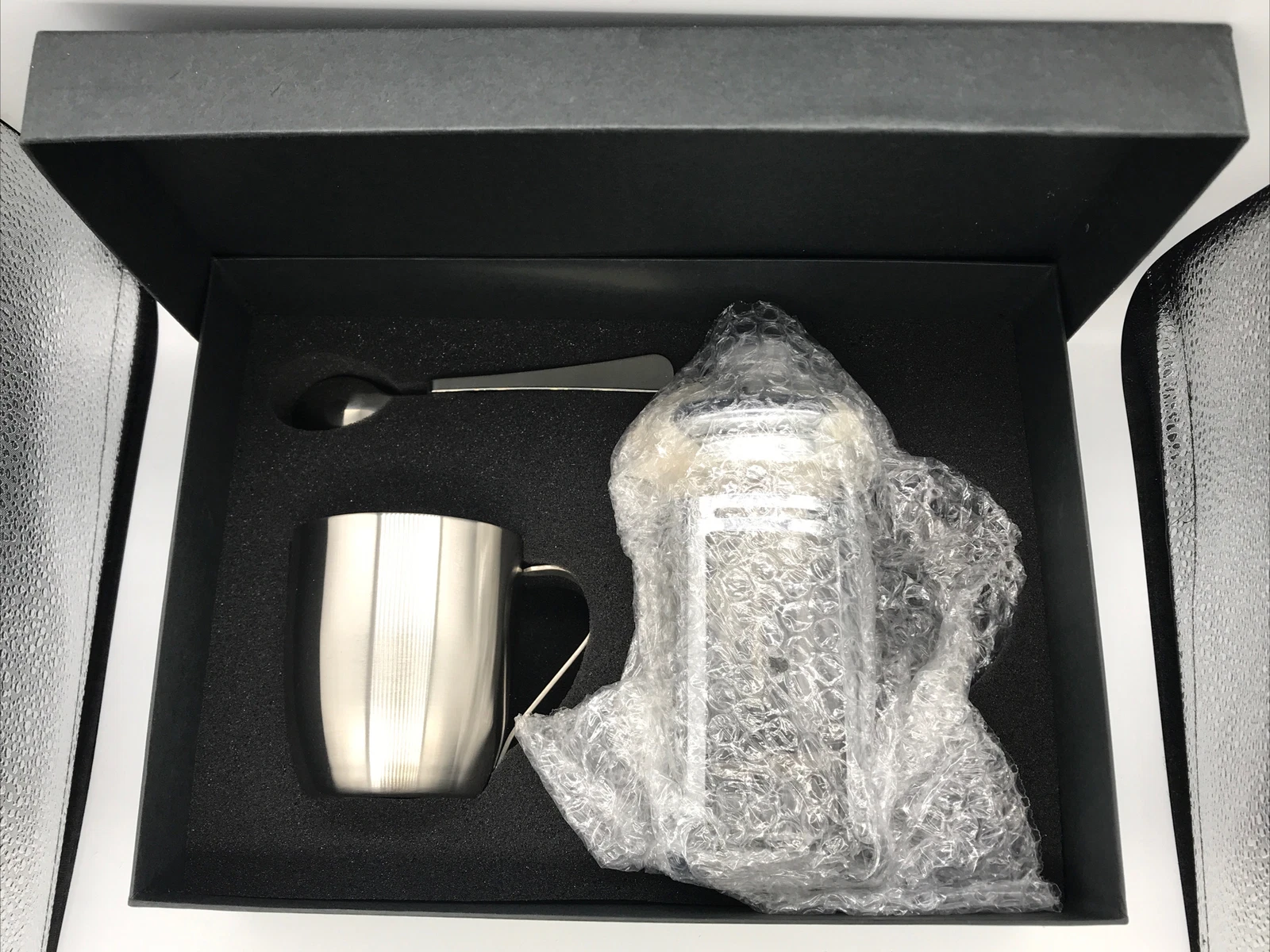 Leed's French Coffee Tea Press Stainless Double Insulated Mug & 1 Spoon Set NEW!