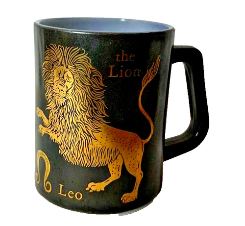 Vintage Federal Glass Black Leo Lion Ceramic Zodiac Astrology Heat Proof Mug USA