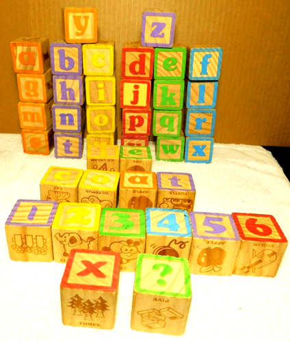 Playskool~Alphabet, Numbers, & Pictures Wooden Building Toy Playing Blocks 2013 - Picture 2 of 20