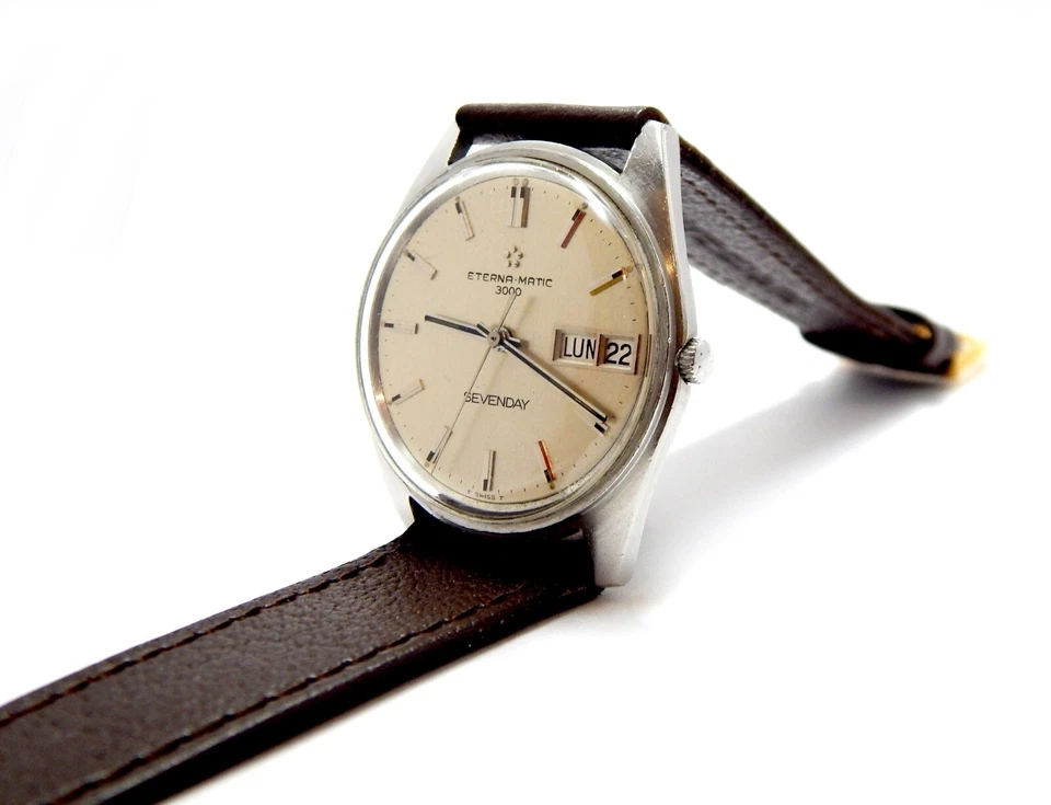 Watch ETERNA-MATIC 3000 Eterna Matic Sevenday 21 Jewel Steel 35mm Men Working - Image 4 of 4