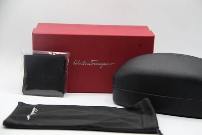 NEW SALVATORE FERRAGAMO BLACK LARGE AUTHENTIC SUNGLASSES EYEGLASSES CASE W/BOX