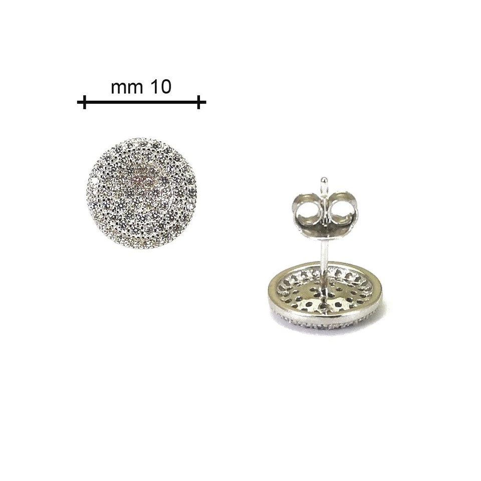 Orecchini a lobo bottone in Argento e zirconi bianchi alta qualità made in italy - Immagine 4 di 4