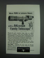 1957 Bausch  Lomb BALscope Telescope Ad - More fun in leisure hours