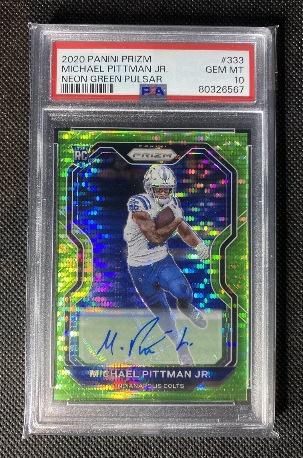 2020 Prizm Michael Pittman Jr Neon Green Pulsar Prizm Rookie Auto RC #333 PSA 10