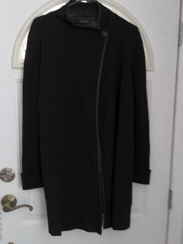 LAFAYETTE 148 New York Preowned Black One Button Sweater Knit Arms Black Coat