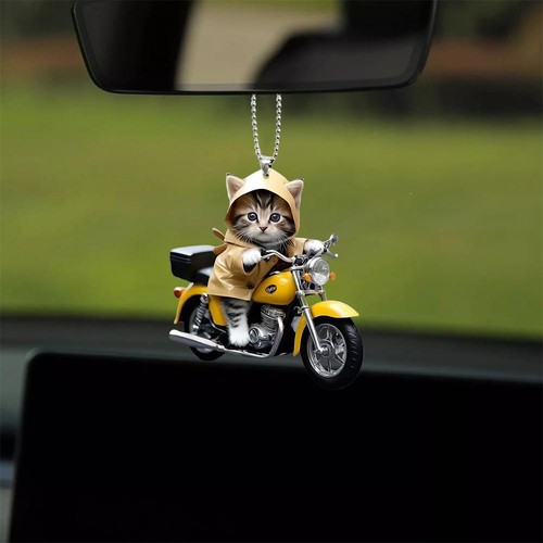 Acrylic Cat Pendant 2D Motorcycle Cat Car Rearview Mirror Decoration sxd3 . - Bild 8 von 13