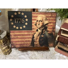 George Washington, 1776 Flag, America, Patriotic Handcrafted Plaque / Sign