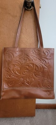 Patricia Nash Toscano Tooled Brown Italian Leather Tote Shoulder Bag Purse Large