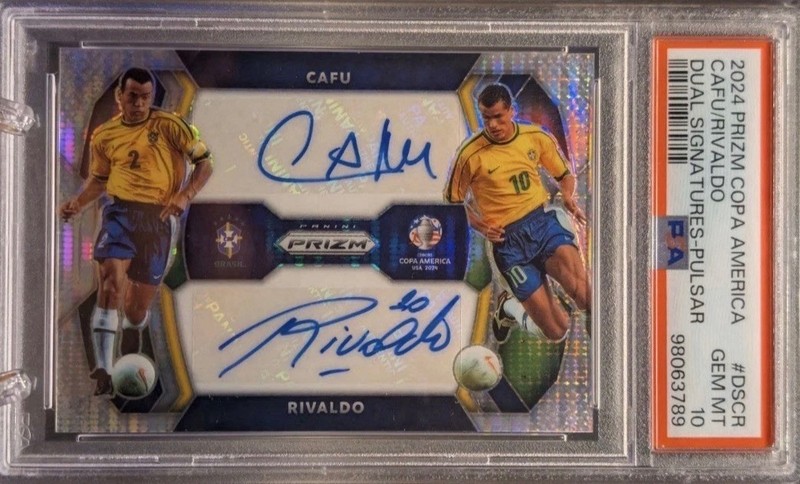 2024 Panini Prizm Copa America #DS-CR Cafu Rivaldo Dual Pulsar Auto PSA 10