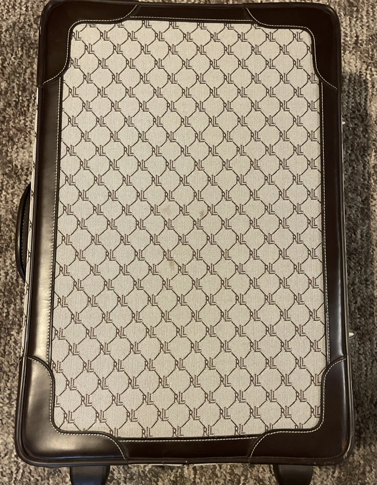 Equipaje de mano Ralph Lauren Jacquard monograma lona cuero marrón con ruedas Foto 2 de 4