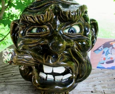 DWAYNE CROCKER Cigar Face Jug Pottery Folk Art Stoneware Signed 2006 OOAK