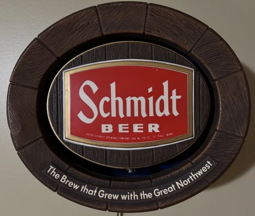 Vintage SCHMIDT Beer Barrel Style Motion Light Up Sign Rotates Advertising Rare