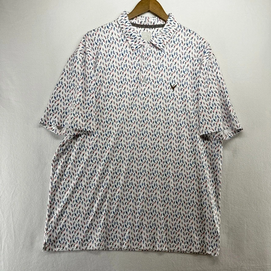 Camisa Polo Callaway Para Hombre XL Blanca Azul Rosa Loro Pájaro Todo Tecnología Golf Flex Foto 2 de 4