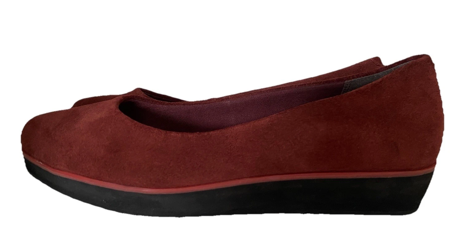 Scarpe ballerine Clarks Somerset slip on scamosciate bordeaux tacco basso con zeppa UK 6