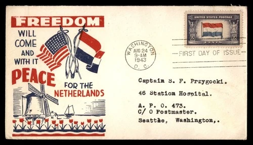 Mayfairstamps US FDC 1943 Flag of Netherlands First Day Cover aaw_55195