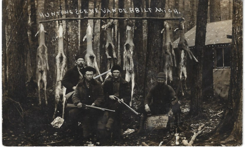 Deer Hunting Camp Field Deer Vanderbilt MI 08' RPPC Postcrd Ekhardt Becker Beer